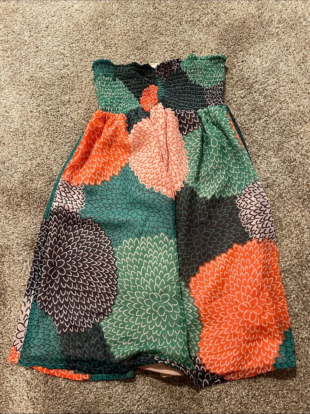 Women Strapless Floral Sundress swim cover up - Green & Orange